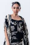 Nupur Kanoi Black Chiffon, Crepe, Lycra Sweetheart Printed Organza Cape With Gathered Dress Online at Aza Fashions Nupur Kanoi_Black Chiffon, Crepe, Lycra Sweetheart Printed Organza Cape With Gathered Dress _Online_at_Aza_Fashions