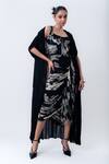 Buy_Nupur Kanoi_Black Crepe, Lycra Sweetheart , Open Gathered Jacket With Draped Dress _at_Aza_Fashions