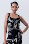 Nupur Kanoi_Black Chiffon, Crepe, Lycra Fabric Flowers Printed Gathered Bustier Dress _Online_at_Aza_Fashions