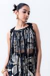 Nupur Kanoi_Off White Crepe, Satin, Lycra Fringe Round Printed Top With Front Knot Skirt _Online_at_Aza_Fashions