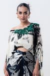 Buy_Nupur Kanoi_Off White Crepe, Satin Beads, Sequins Printed Top With Draped Skirt _Online_at_Aza_Fashions