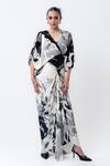 Buy_Nupur Kanoi_Off White Crepe, Satin Sequins Printed Kimono Wrap Top With Side Knot Skirt _at_Aza_Fashions