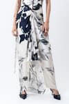 Nupur Kanoi_Off White Crepe, Chiffon, Satin V-neck Printed Gather Corset With Pick Up Skirt _Online_at_Aza_Fashions