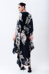 Shop_Nupur Kanoi_Black Crepe Sequins, Buckles V-neck Printed Asymmetric Kaftan _at_Aza_Fashions