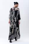 Shop_Nupur Kanoi_Black Chiffon Round Neck Printed Long Frill Dress _at_Aza_Fashions