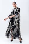 Buy_Nupur Kanoi_Black Chiffon Round Neck Printed Long Frill Dress _at_Aza_Fashions