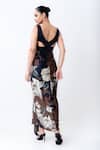 Nupur Kanoi Brown Crepe, Satin, Lycra Sequins V-neck Printed Slit Cape With Draped Dress Online at Aza Fashions Nupur Kanoi_Brown Crepe, Satin, Lycra Sequins V-neck Printed Slit Cape With Draped Dress _Online_at_Aza_Fashions