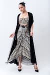 Buy_Nupur Kanoi_Black Chiffon, Satin, Lycra, Crepe Studs, Gathered Jacket With Knotted Skirt Set _at_Aza_Fashions