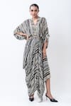 Buy_Nupur Kanoi_Black Crepe Studs V-neck Stripes Studded Draped Kaftan Dress _at_Aza_Fashions
