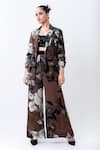 Buy_Nupur Kanoi_Brown Crepe, Satin Studs, Sequins Sweetheart Printed Studded Blazer And Pant Set _at_Aza_Fashions