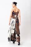 Shop_Nupur Kanoi_Brown Satin, Crepe Foil Printing, Printed Studded Strappy Singlet Top And Pant Set _at_Aza_Fashions