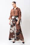 Buy_Nupur Kanoi_Brown Silk, Crepe Fringe, Beads Collared, Drawstring Shirt And Printed Pant Set _at_Aza_Fashions