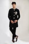 Buy_Rng Safawala_Black Terrycloth, Dupion Embroidery Resham Motif Achkan And Pant Set _at_Aza_Fashions