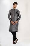 Buy_Rng Safawala_Gray Cotton, Silk, Dupion Embroidery, Stones Ombre Cutdana Kurta And Pant Set _at_Aza_Fashions
