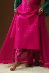 Arpita Sulakshana_Pink Chanderi Silk Embroidery, Sequins, Foil Printing V-neck Rangreez Kurta Set _Online_at_Aza_Fashions