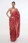 Buy_Ekaya Banaras_Red Satin, Silk, Tissue Zari Handwoven Crimson Saree With Running Blouse _at_Aza_Fashions