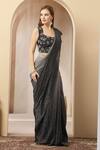 Soniya G_Charcoal Net Sequins, Beads Square Ombre Shimmer Pre-draped Saree With Blouse _Online_at_Aza_Fashions