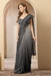 Buy_Soniya G_Charcoal Net Sequins, Beads Square Ombre Shimmer Pre-draped Saree With Blouse _Online_at_Aza_Fashions