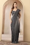 Shop_Soniya G_Charcoal Net Sequins, Beads Square Ombre Shimmer Pre-draped Saree With Blouse _Online_at_Aza_Fashions