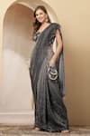 Buy_Soniya G_Charcoal Net Sequins, Beads Square Ombre Shimmer Pre-draped Saree With Blouse _at_Aza_Fashions