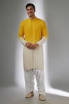Buy_SALIL BHATIA_Yellow Georgette, Modal Embroidery Bel Boota Ombre Thread Work Kurta Set _at_Aza_Fashions