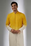 Shop_SALIL BHATIA_Yellow Georgette, Modal Embroidery Bel Boota Ombre Thread Work Kurta Set _at_Aza_Fashions