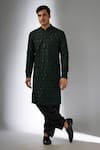 Buy_SALIL BHATIA_Green Silk, Modal, Satin Embroidery, Sequins Bel Boota Embellished Kurta Set _at_Aza_Fashions