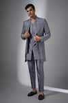 Buy_SALIL BHATIA_Gray Silk Sequins, Embroidery, Metallic Reet Mahal Embellished Sherwani Set _at_Aza_Fashions