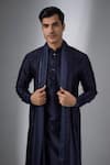 Buy_SALIL BHATIA_Navy Chanderi Silk, Modal, Satin Embroidery, Neer Mahal Embellished Kurta Set _Online_at_Aza_Fashions