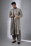 Buy_SALIL BHATIA_Gray Chanderi Silk, Modal, Satin Zari, Sequins Mahal Embellished Kurta Set _at_Aza_Fashions