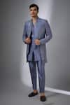Buy_SALIL BHATIA_Gray Chanderi Silk Sequins, Embroidery Reet Mahal Embellished Sherwani Set _at_Aza_Fashions