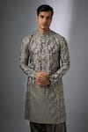 Buy_SALIL BHATIA_Taupe Silk, Chanderi, Modal, Satin Zari, Sequins Mahal Embellished Kurta Set _Online_at_Aza_Fashions