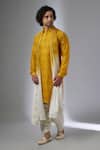 Buy_SALIL BHATIA_Yellow Silk, Modal, Satin Mirrors, Embroidery Van Mahal Thread And Work Kurta Set _at_Aza_Fashions
