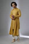 Buy_SALIL BHATIA_Yellow Silk, Modal, Satin Zari, Sequins Barfi Boota Embellished Kurta Set _at_Aza_Fashions