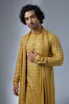 SALIL BHATIA_Yellow Silk, Modal, Satin Zari, Sequins Barfi Boota Embellished Kurta Set _Online_at_Aza_Fashions