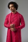Buy_SALIL BHATIA_Pink Silk, Modal, Satin Embroidery, Sequins Zari Mahal Embellished Kurta Set _Online_at_Aza_Fashions