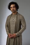 Buy_SALIL BHATIA_Brown Silk, Modal, Satin Zari, Sequins Barfi Boota Embellished Kurta Set _Online_at_Aza_Fashions
