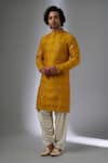 Buy_SALIL BHATIA_Yellow Silk, Modal, Satin Mirrors, Embroidery Van Mahal Thread And Work Kurta Set _at_Aza_Fashions
