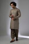 Buy_SALIL BHATIA_Brown Silk, Modal, Satin Zari, Sequins Barfi Boota Embellished Kurta Set _at_Aza_Fashions