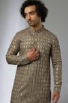 Buy_SALIL BHATIA_Brown Silk, Modal, Satin Zari, Sequins Barfi Boota Embellished Kurta Set _Online_at_Aza_Fashions