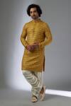 Buy_SALIL BHATIA_Yellow Silk, Modal, Satin Zari, Sequins Barfi Boota Embellished Kurta Set _at_Aza_Fashions