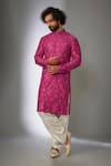 Buy_SALIL BHATIA_Pink Silk, Modal, Satin Embroidery, Sequins Amber Mahal Embellished Kurta Set _at_Aza_Fashions