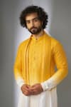 Buy_SALIL BHATIA_Yellow Silk, Modal, Satin Embroidery, Surat Mahal Thread Embellished Kurta Set _Online_at_Aza_Fashions