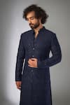 SALIL BHATIA_Blue Silk, Silk, Sequins, Storm Embellished Sherwani Set _Online_at_Aza_Fashions