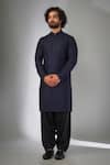 Buy_SALIL BHATIA_Navy Silk, Modal, Satin Embroidery Chakri Boota Thread Kurta Set _at_Aza_Fashions