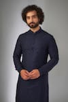 Buy_SALIL BHATIA_Navy Silk, Modal, Satin Embroidery Chakri Boota Thread Kurta Set _Online_at_Aza_Fashions
