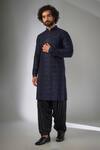 Buy_SALIL BHATIA_Navy Silk, Modal, Satin Sequins, Metallic Van Mahal Embellished Kurta Set _at_Aza_Fashions