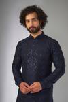 Buy_SALIL BHATIA_Navy Silk, Modal, Satin Sequins, Metallic Van Mahal Embellished Kurta Set _Online_at_Aza_Fashions