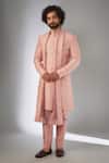 Buy_SALIL BHATIA_Pink Silk, Silk, Embroidery, Raj Mahal Thread Sherwani Set _at_Aza_Fashions