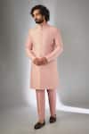 Buy_SALIL BHATIA_Pink Chanderi Silk Embroidery, Sequins Raj Mahal Thread Sherwani Set _at_Aza_Fashions